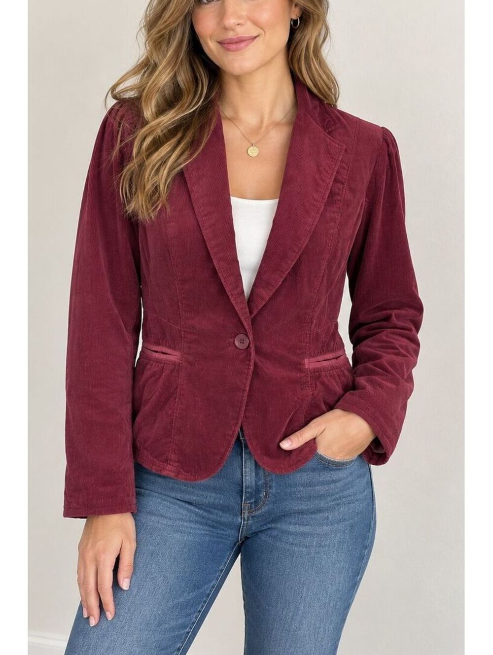Calvin Klein Jeans S Burgundy Corduroy Blazer Y2K Inspired Fall Tailored